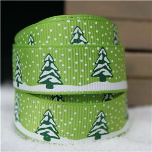 Go Grosgrain - 15mm Snow Trees /Lime